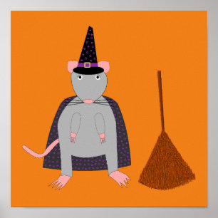 Affiche Halloween sorcière rat et chambre