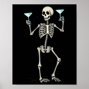 Affiche Halloween Squelette Boire Martini Tail