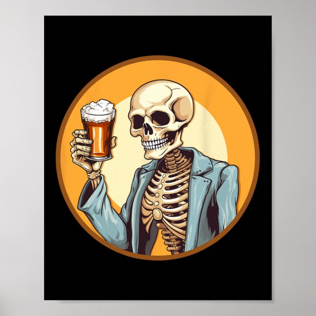 Affiche Halloween Squelette de bière à boire (Devant)