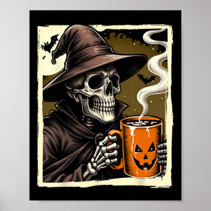 Affiche Halloween Squelette de cacao chaud mort dans la me
