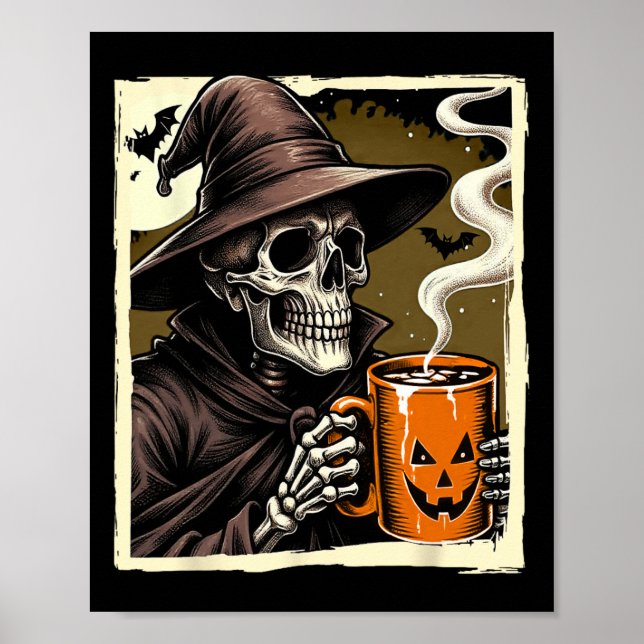 Affiche Halloween Squelette de cacao chaud mort dans la me (Devant)
