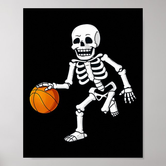Affiche Halloween Squelette Dribbling Basketball Garçons F (Devant)
