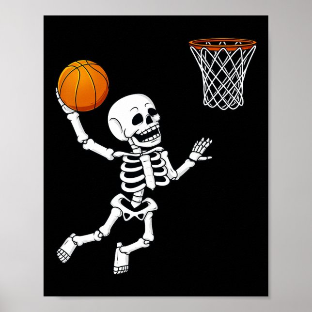 Affiche Halloween Squelette Dunking Basketball Garçons Fil (Devant)