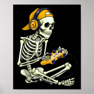 Affiche Halloween Squelette Gamer Tee Pour Garçons Hommes 