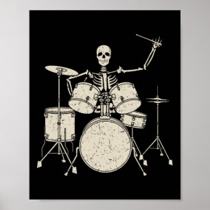 Affiche Halloween Squelette Jouer Drum Cute Drôle Drums G