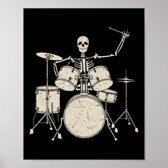 Affiche Halloween Squelette Jouer Drum Cute Drôle Drums G (Devant)