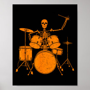 Affiche Halloween Squelette Jouer Drum Cute Drôle Drums G