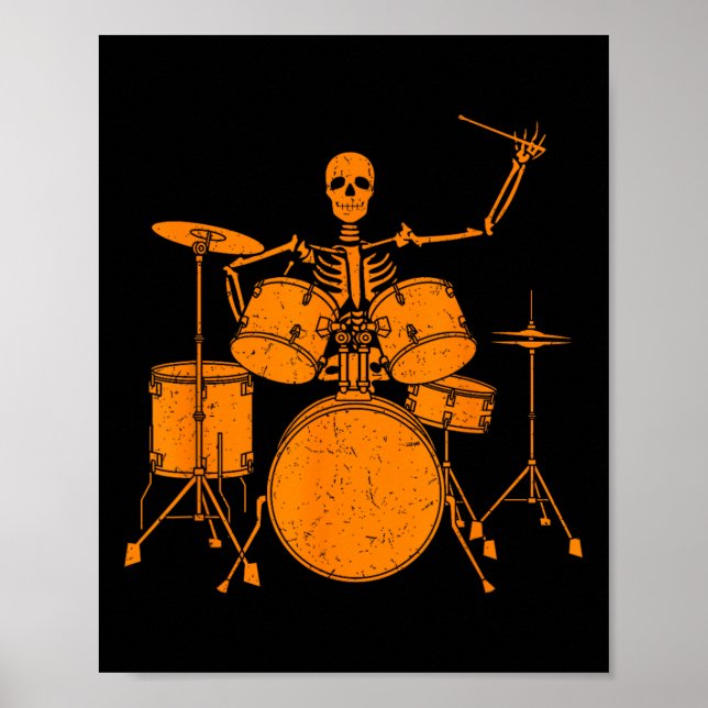 Affiche Halloween Squelette Jouer Drum Cute Drôle Drums G (Devant)