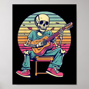 Affiche Halloween Squelette Jouer Guitare Rock Et Roll Nd