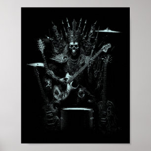 Affiche Halloween Squelette Jouer Guitare Trône Rock Et