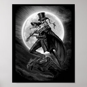 Affiche Halloween Squelette Jouer Violon - Rocher Et Roule