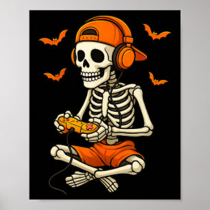 Affiche Halloween Squelette Joueur vidéo Jeu amusant