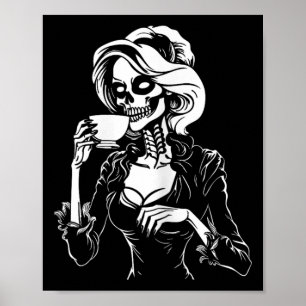 Affiche Halloween Squelette Lazy Crâne Boire Café Coût