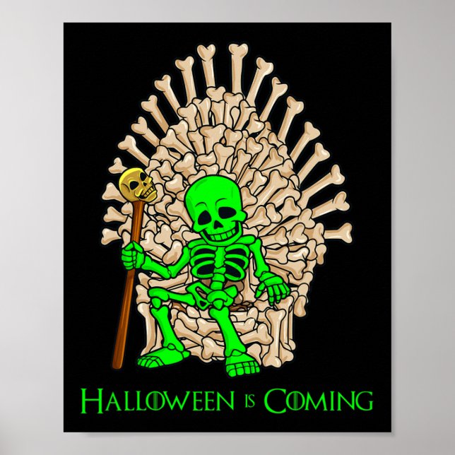 Affiche Halloween squelette os trône (Devant)