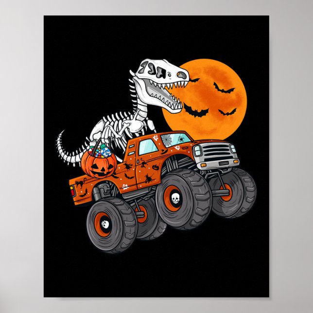 Affiche Halloween Squelette T Rex Monster Camion Garçons T (Devant)