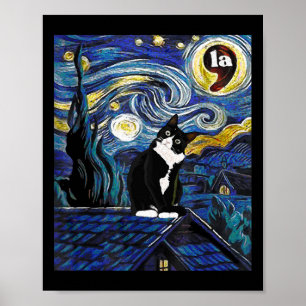Affiche Halloween Starry Nuit Tuxedo Cat Comma La Kamala