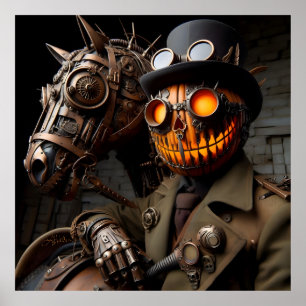 Affiche Halloween Steampunk Jack-O-Lantern Horseman