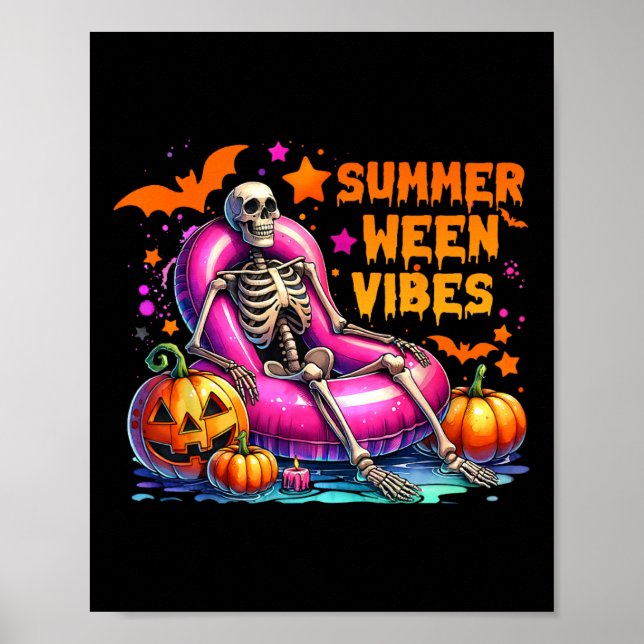 Affiche Halloween Summerween Vibes vacances été Skeleto (Devant)