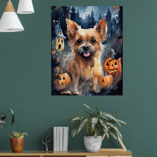Affiche Halloween Terrier Australien Avec Peur Citrouille