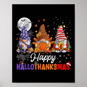 Affiche Halloween Thanksgiving Christmas Joyeux Hallothank
