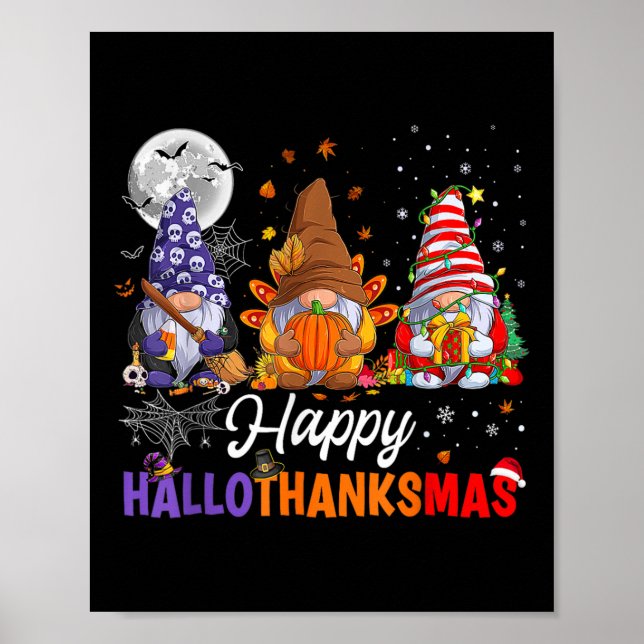 Affiche Halloween Thanksgiving Christmas Joyeux Hallothank (Devant)
