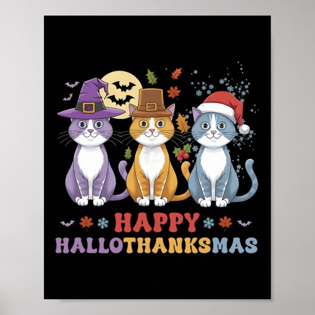 Affiche Halloween Thanksgiving Noël Chats Happy Hallot (Devant)