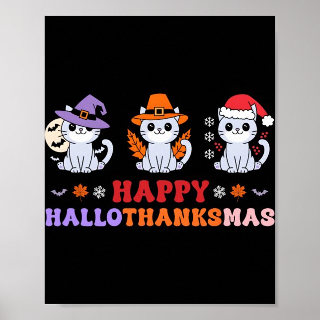 Affiche Halloween Thanksgiving Noël Chats Happy Hallot (Devant)