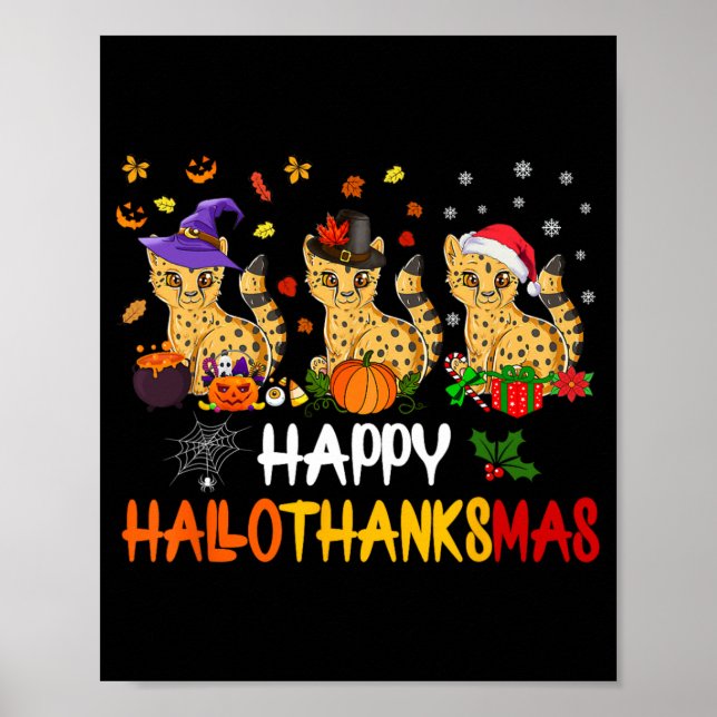 Affiche Halloween Thanksgiving Noël Cheetah Chat Hallo (Devant)