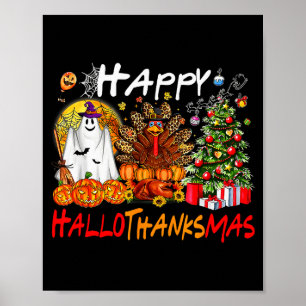 Affiche Halloween Thanksgiving Noël Dinde Salle Bonheur