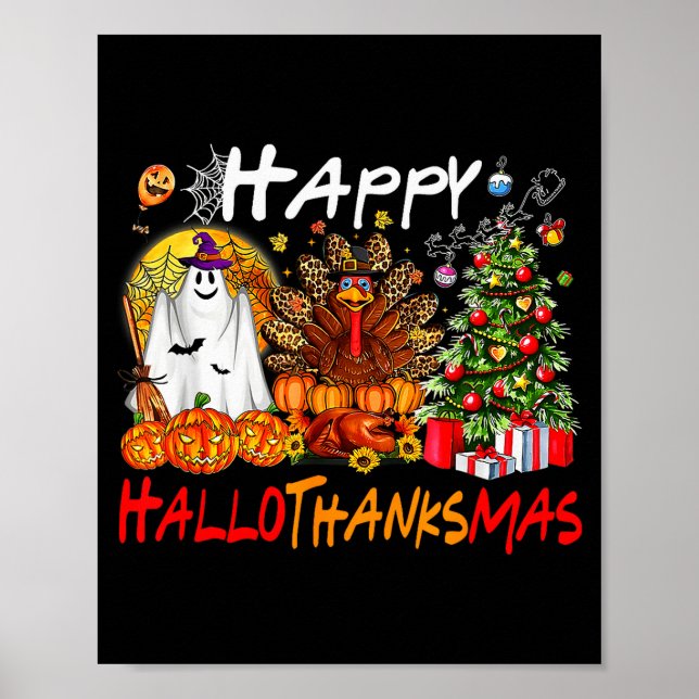 Affiche Halloween Thanksgiving Noël Dinde Salle Bonheur (Devant)