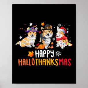Affiche Halloween Thanksgiving Noël Funny Corgi Chiens