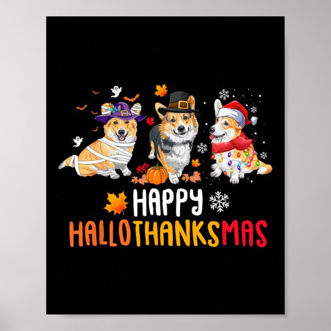 Affiche Halloween Thanksgiving Noël Funny Corgi Chiens (Devant)