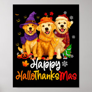 Affiche Halloween Thanksgiving Noël Golden Retriever