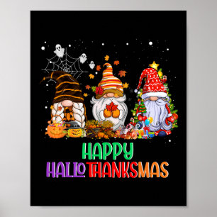 Affiche Halloween Thanksgiving Noël Happy HalloThanks
