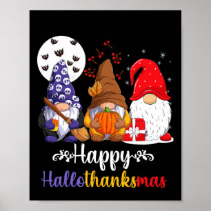 Affiche Halloween Thanksgiving Noël Happy HalloThanks