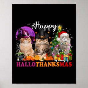 Affiche Halloween Thanksgiving Noël Joyeux Hallomerci
