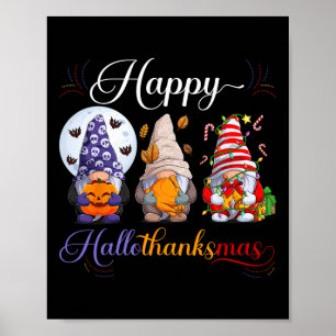 Affiche Halloween Thanksgiving Noël Joyeux Hallomerci