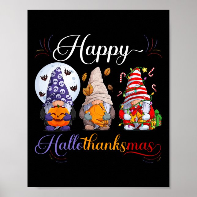Affiche Halloween Thanksgiving Noël Joyeux Hallomerci (Devant)