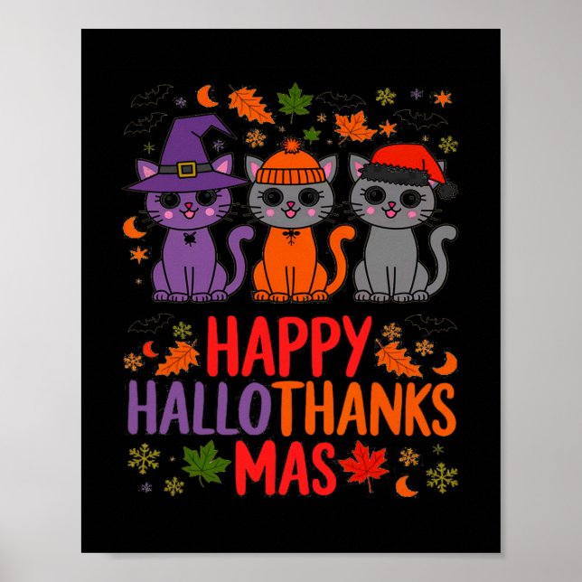 Affiche Halloween Thanksgiving Noël Joyeux Hallomerci (Devant)
