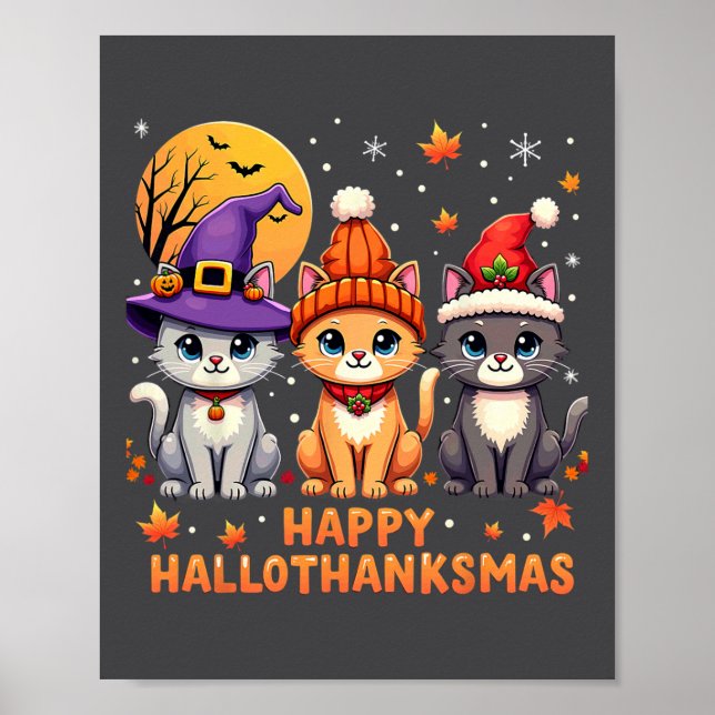 Affiche Halloween Thanksgiving Noël Joyeux Hallomerci (Devant)
