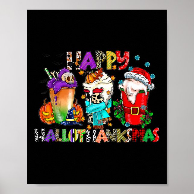 Affiche Halloween Thanksgiving Noël Joyeux Hallomerci (Devant)