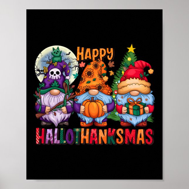 Affiche Halloween Thanksgiving Noël Joyeux Hallomerci (Devant)
