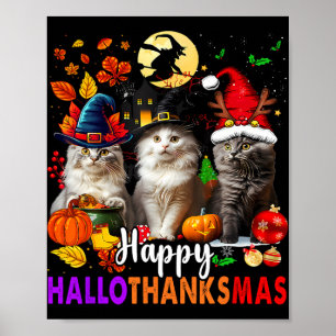 Affiche Halloween Thanksgiving Noël Joyeux Hallomerci
