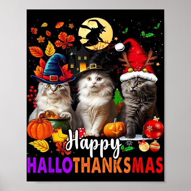 Affiche Halloween Thanksgiving Noël Joyeux Hallomerci (Devant)