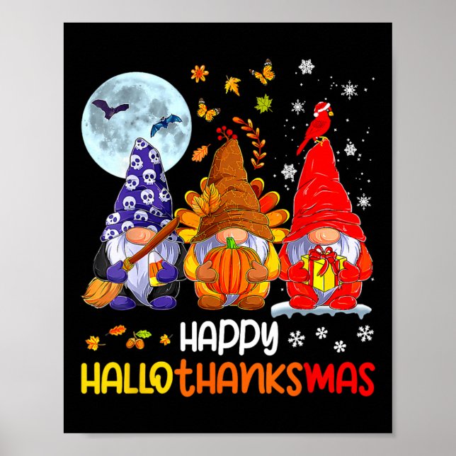 Affiche Halloween Thanksgiving Noël Joyeux Hallomerci (Devant)