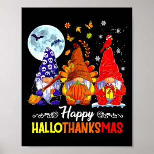 Affiche Halloween Thanksgiving Noël Joyeux Hallomerci