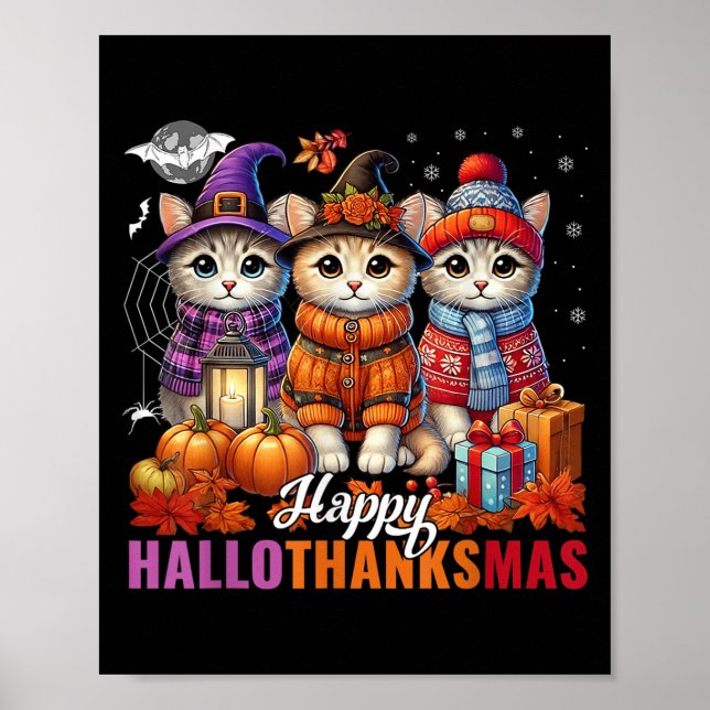 Affiche Halloween Thanksgiving Noël Joyeux Hallomerci (Devant)