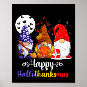 Affiche Halloween Thanksgiving Noël Joyeux Hallomerci
