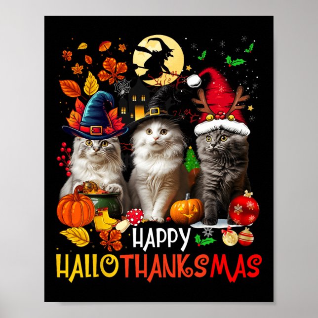 Affiche Halloween Thanksgiving Noël Joyeux Hallomerci (Devant)