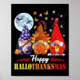 Affiche Halloween Thanksgiving Noël Joyeux Hallomerci